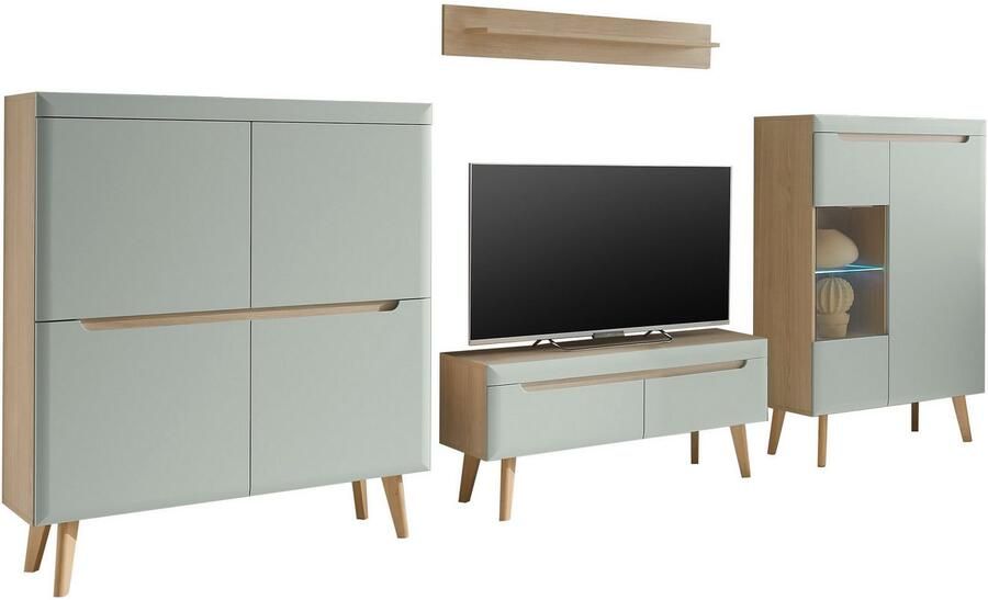 INOSIGN Wandmeubel Torge wandmeubel kastwand mediawand woonkamer-set bevat 1 vitrine 1 lowboard 1 highboard + 1 wandplank 344 cm breed (set 4-delig) - Foto 5