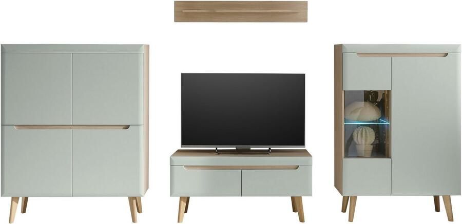 INOSIGN Wandmeubel Torge wandmeubel kastwand mediawand woonkamer-set bevat 1 vitrine 1 lowboard 1 highboard + 1 wandplank 344 cm breed (set 4-delig) - Foto 7