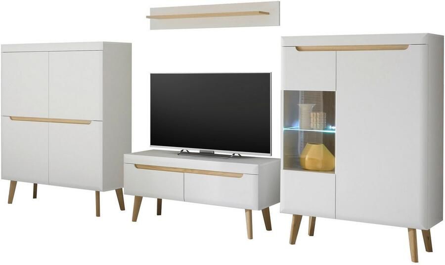 INOSIGN Wandmeubel Torge wandmeubel kastwand mediawand woonkamer-set bevat 1 vitrine 1 lowboard 1 highboard + 1 wandplank 344 cm breed (set 4-delig) - Foto 10