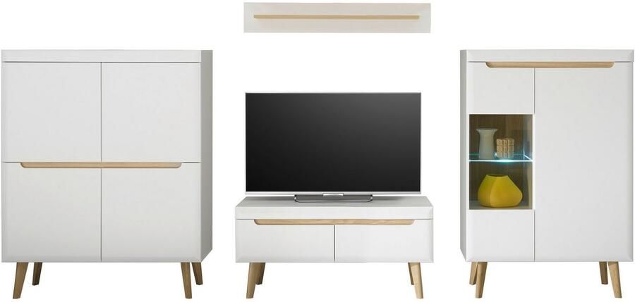 INOSIGN Wandmeubel Torge wandmeubel kastwand mediawand woonkamer-set bevat 1 vitrine 1 lowboard 1 highboard + 1 wandplank 344 cm breed (set 4-delig) - Foto 8