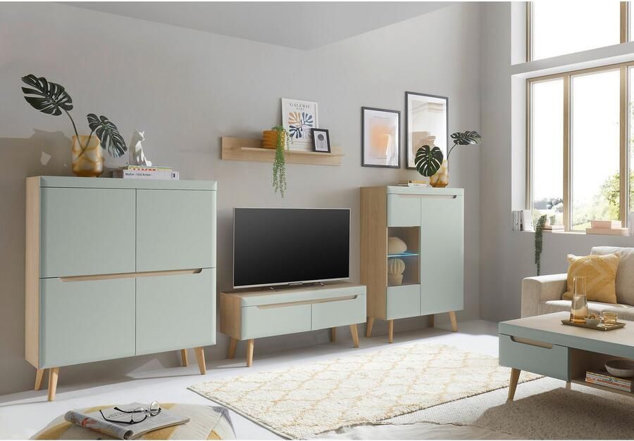 INOSIGN Wandmeubel Torge wandmeubel kastwand mediawand woonkamer-set bevat 1 vitrine 1 lowboard 1 highboard + 1 wandplank 344 cm breed (set 4-delig) - Foto 3