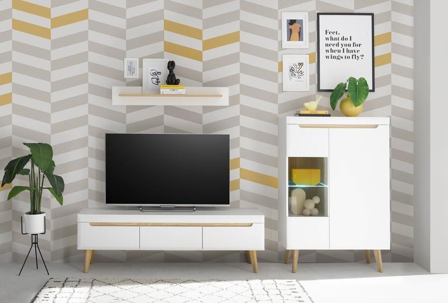 INOSIGN Wandmeubel Torge wandmeubel kastwand mediawand woonkamer-set bevat 1 vitrine 1 lowboard + 1 wandplank 270 cm breed (set 3-delig) - Foto 9