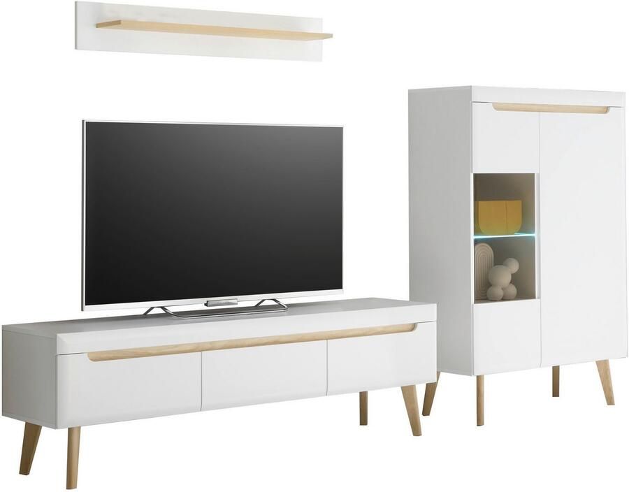 INOSIGN Wandmeubel Torge wandmeubel kastwand mediawand woonkamer-set bevat 1 vitrine 1 lowboard + 1 wandplank 270 cm breed (set 3-delig)