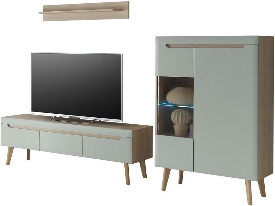 INOSIGN Wandmeubel Torge wandmeubel kastwand mediawand woonkamer-set bevat 1 vitrine 1 lowboard + 1 wandplank 270 cm breed (set 3-delig)