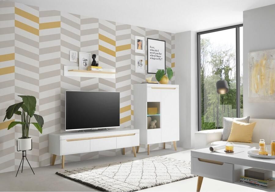 INOSIGN Wandmeubel Torge wandmeubel kastwand mediawand woonkamer-set bevat 1 vitrine 1 lowboard + 1 wandplank 270 cm breed (set 3-delig) - Foto 6