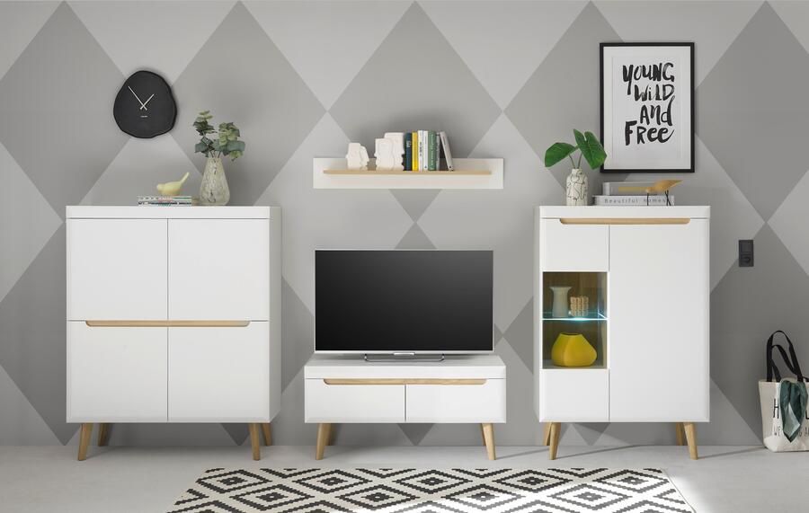 INOSIGN Wandmeubel Torge wandmeubel kastwand mediawand woonkamer-set bevat 1 vitrine 1 lowboard 1 highboard + 1 wandplank 344 cm breed (set 4-delig) - Foto 5