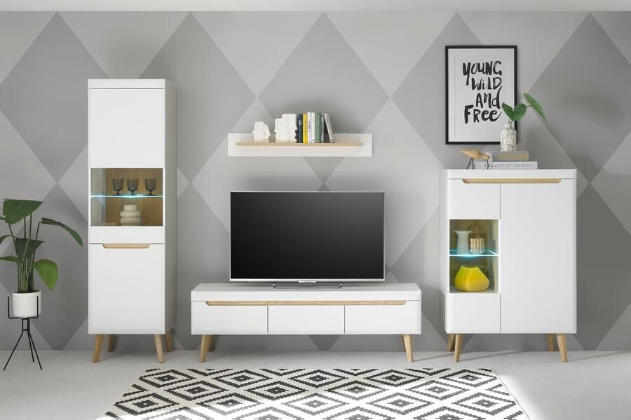 INOSIGN Wandmeubel Torge wandmeubel kastwand mediawand woonkamer-set bevat 2 vitrines 1 lowboard 1 wandplank 343 cm breed (set 4 stuks) - Foto 12