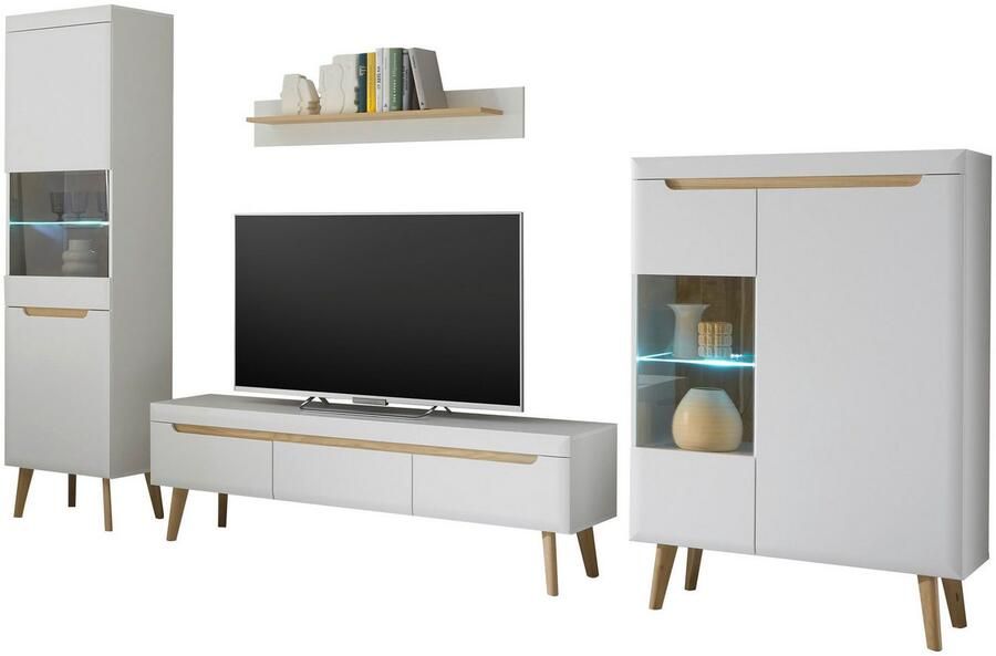 INOSIGN Wandmeubel Torge wandmeubel kastwand mediawand woonkamer-set bevat 2 vitrines 1 lowboard 1 wandplank 343 cm breed (set 4 stuks) - Foto 5