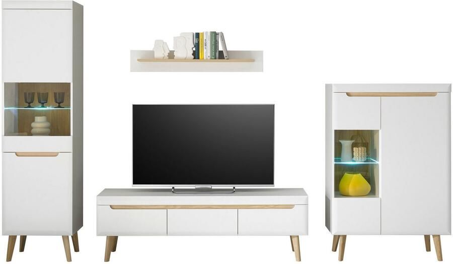 INOSIGN Wandmeubel Torge wandmeubel kastwand mediawand woonkamer-set bevat 2 vitrines 1 lowboard 1 wandplank 343 cm breed (set 4 stuks) - Foto 8