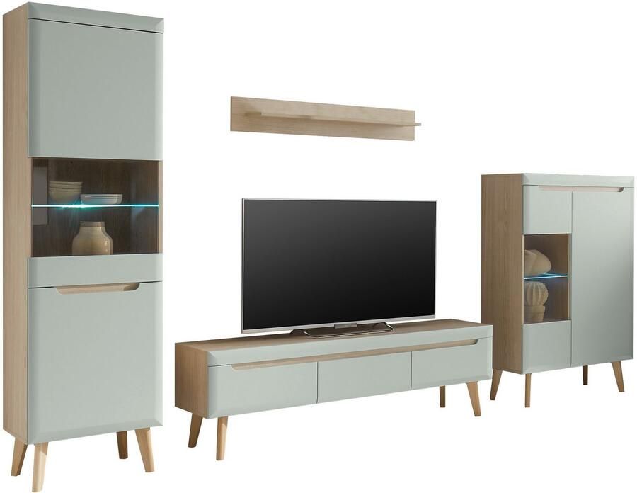 INOSIGN Wandmeubel Torge wandmeubel kastwand mediawand woonkamer-set bevat 2 vitrines 1 lowboard 1 wandplank 343 cm breed (set 4 stuks) - Foto 11