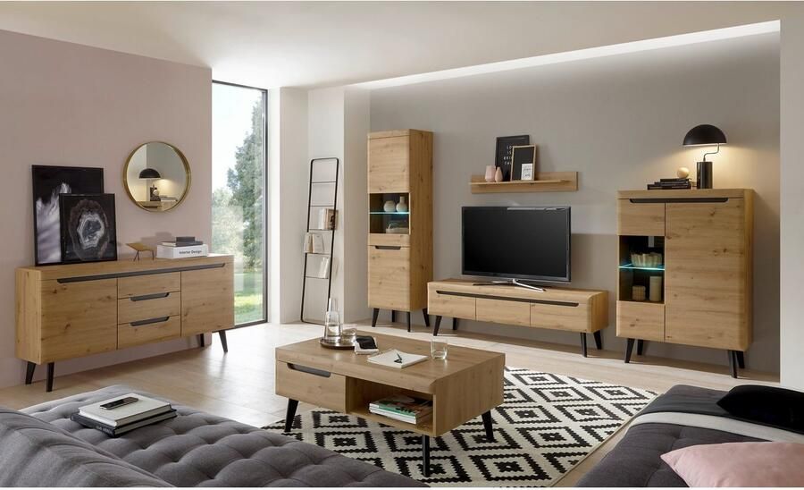 INOSIGN Wandmeubel Torge wandmeubel kastwand mediawand woonkamer-set bevat 2 vitrines 1 lowboard 1 wandplank 343 cm breed (set 4 stuks) - Foto 4