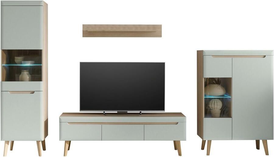 INOSIGN Wandmeubel Torge wandmeubel kastwand mediawand woonkamer-set bevat 2 vitrines 1 lowboard 1 wandplank 343 cm breed (set 4 stuks) - Foto 6