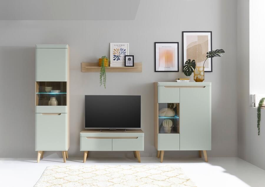 INOSIGN Wandmeubel Torge wandmeubel kastwand mediawand woonkamer-set bevat 2 vitrines 1 lowboard + 1 wandplank 290 cm breed (set 4-delig) - Foto 10