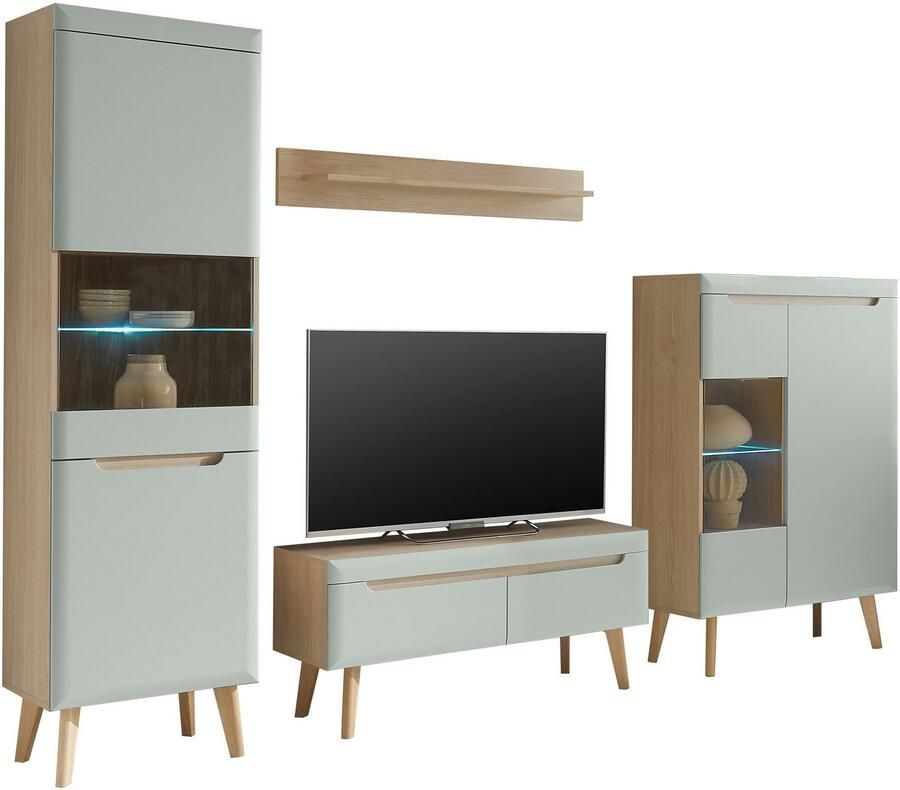 INOSIGN Wandmeubel Torge wandmeubel kastwand mediawand woonkamer-set bevat 2 vitrines 1 lowboard + 1 wandplank 290 cm breed (set 4-delig)