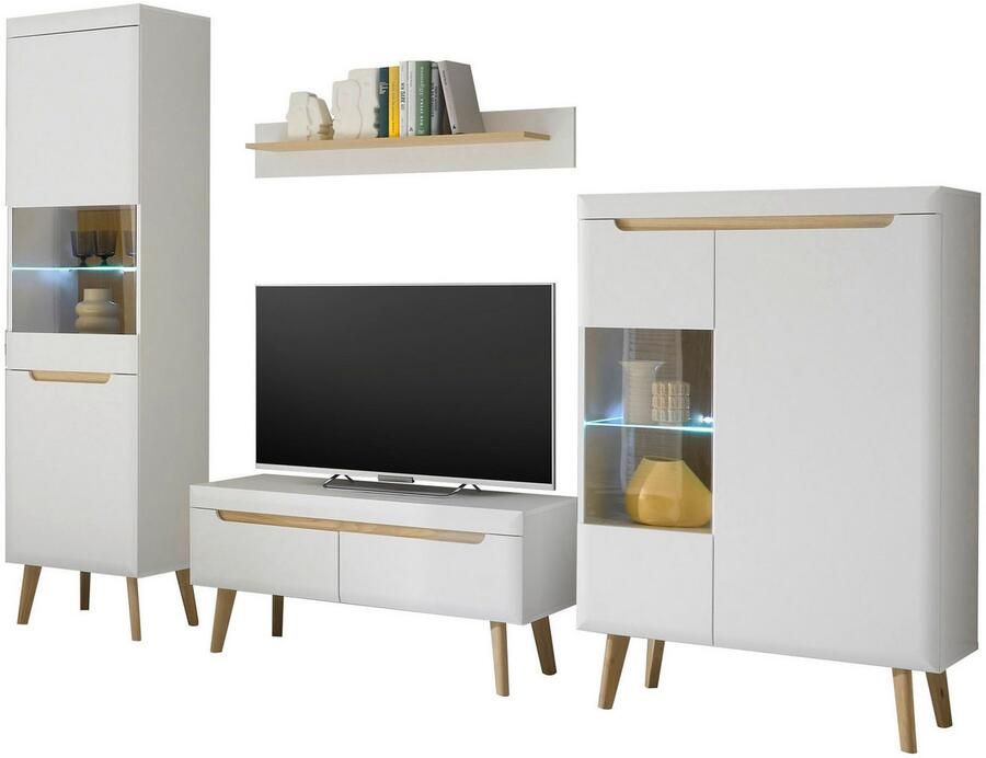 INOSIGN Wandmeubel Torge wandmeubel kastwand mediawand woonkamer-set bevat 2 vitrines 1 lowboard + 1 wandplank 290 cm breed (set 4-delig) - Foto 10