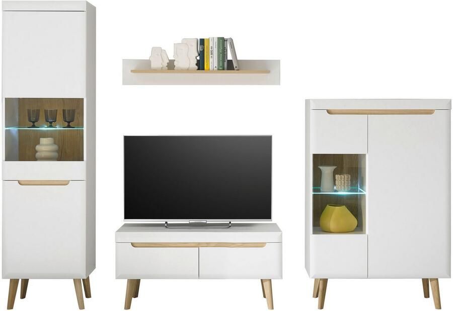 INOSIGN Wandmeubel Torge wandmeubel kastwand mediawand woonkamer-set bevat 2 vitrines 1 lowboard + 1 wandplank 290 cm breed (set 4-delig) - Foto 4