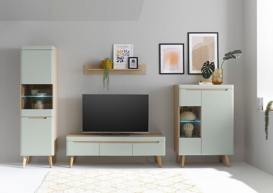 INOSIGN Wandmeubel Torge wandmeubel kastwand mediawand woonkamer-set bevat 2 vitrines 1 lowboard 1 wandplank 343 cm breed (set 4 stuks) - Foto 4