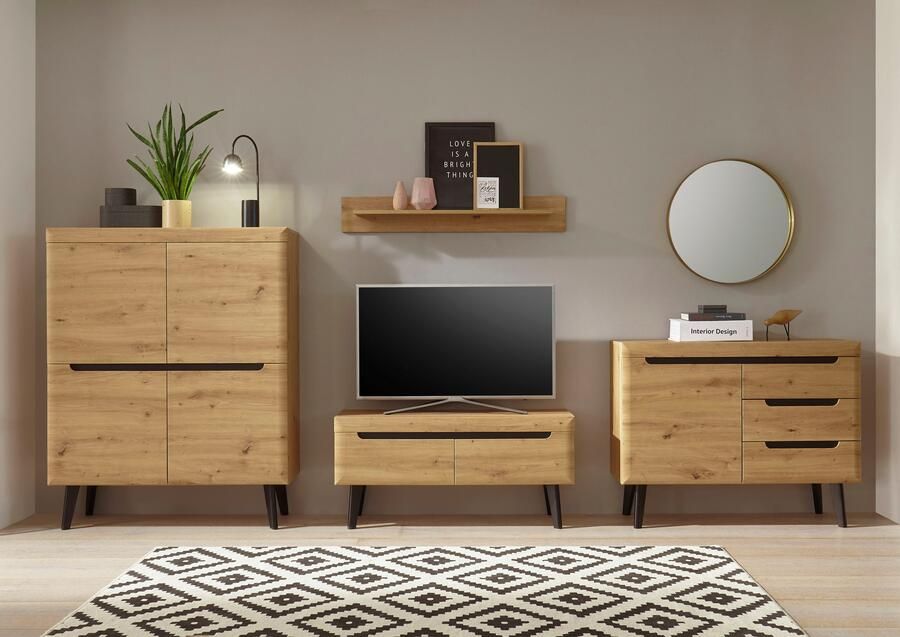 INOSIGN Wandmeubel Torge wandmeubel kastwand mediawand woonkamer-set bevat lowboard sideboard highboard + wandplank 361 cm breed (4 stuks)