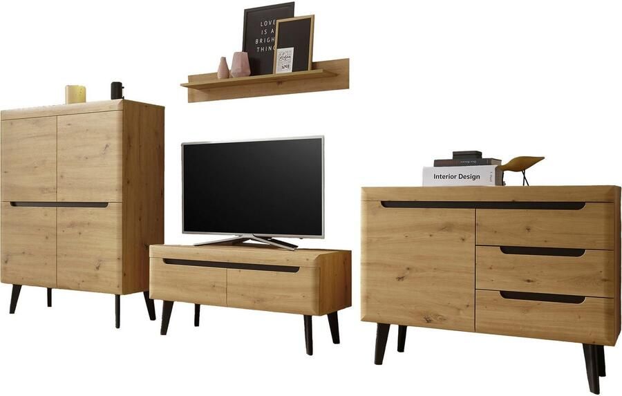 INOSIGN Wandmeubel Torge wandmeubel kastwand mediawand woonkamer-set bevat lowboard sideboard highboard + wandplank 361 cm breed (4 stuks) - Foto 3