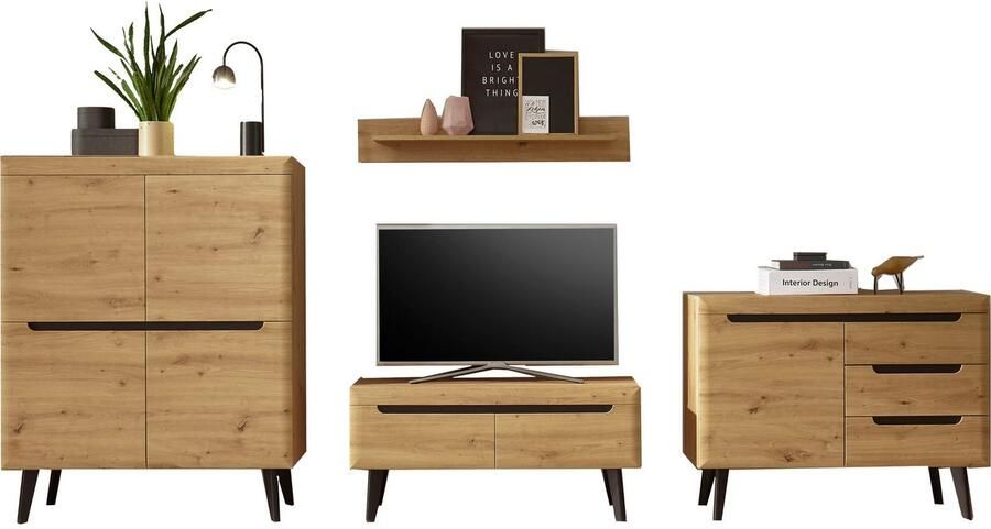 INOSIGN Wandmeubel Torge wandmeubel kastwand mediawand woonkamer-set bevat lowboard sideboard highboard + wandplank 361 cm breed (4 stuks) - Foto 6