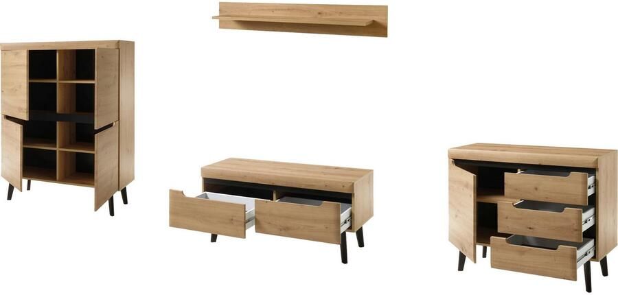INOSIGN Wandmeubel Torge wandmeubel kastwand mediawand woonkamer-set bevat lowboard sideboard highboard + wandplank 361 cm breed (4 stuks) - Foto 7