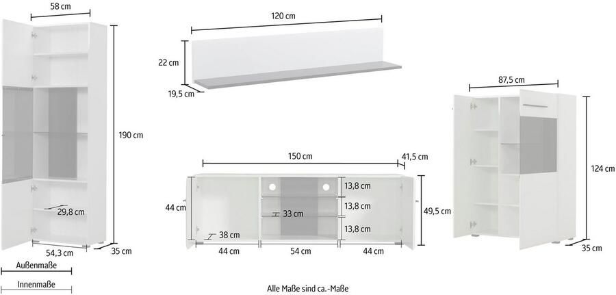 INOSIGN Wandmeubel Trentino Inclusief vitrinekast lowboard highboard en wandplank (set 4-delig) - Foto 4