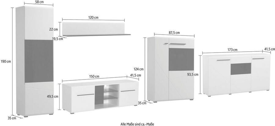 INOSIGN Wandmeubel Trentino inclusief vitrinekast lowboard highboard wandplank en commode (set 5-delig) - Foto 9