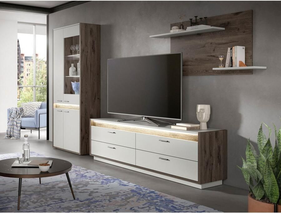 INOSIGN Wandmeubel Treviso Breedte 299 cm bestaand uit: 1x Vitrine 1x Lowboard en (3-delig)