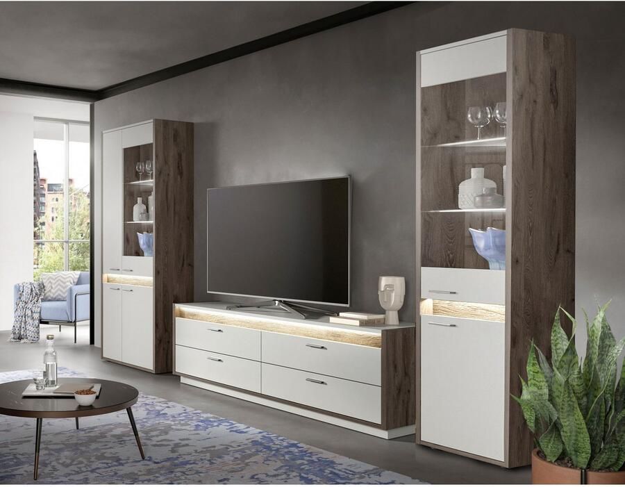 INOSIGN Wandmeubel Treviso Breedte 350 cm bestaand uit: 2x Vitrine en 1x Lowboard (3-delig)