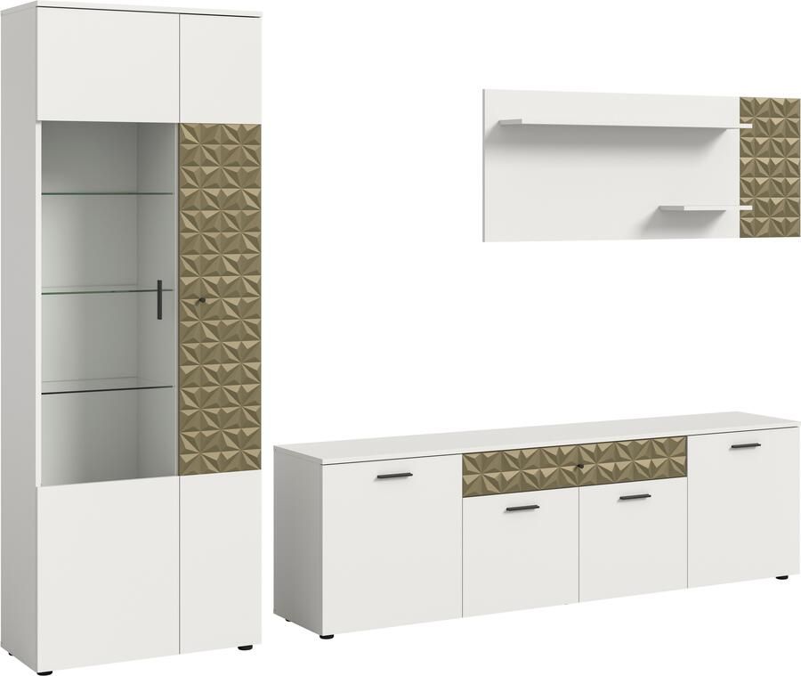 INOSIGN Wandmeubel Vicenza 3-delig bestaande uit: vitrine lowboard wandplank met ornamentafwerking combinatie aanbouwwand tv-wand kastwand (3-delig) - Foto 8