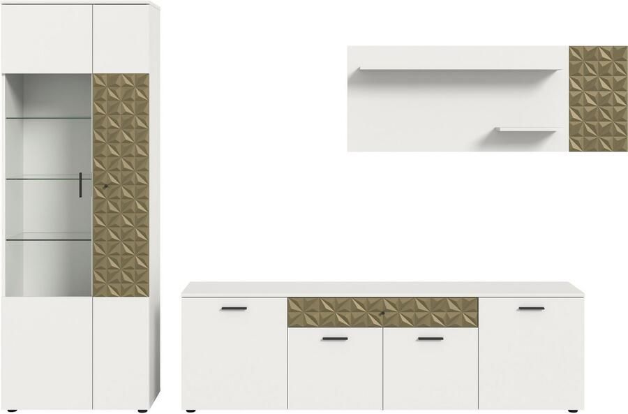 INOSIGN Wandmeubel Vicenza 3-delig bestaande uit: vitrine lowboard wandplank met ornamentafwerking combinatie aanbouwwand tv-wand kastwand (3-delig) - Foto 6