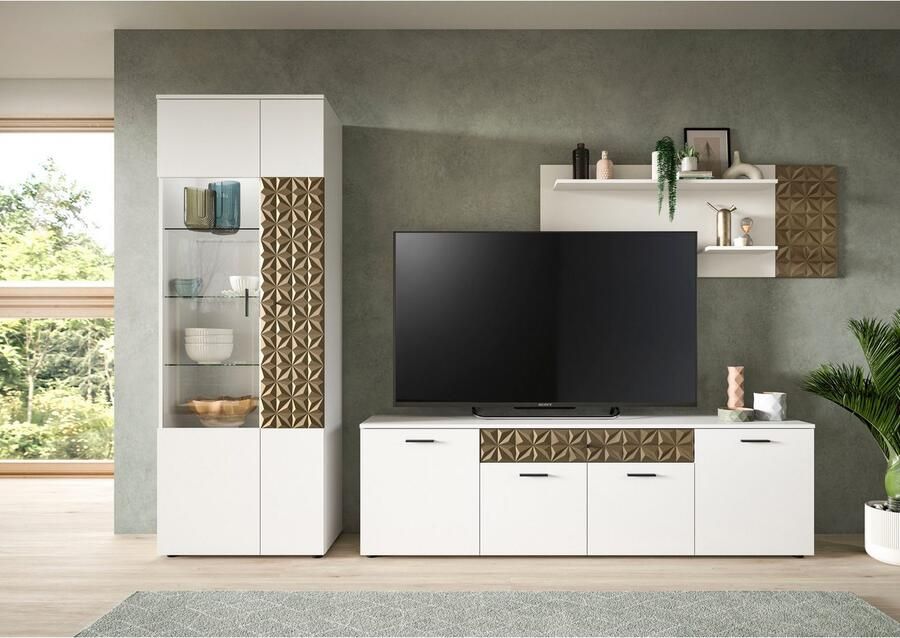 INOSIGN Wandmeubel Vicenza 3-delig bestaande uit: vitrine lowboard wandplank met ornamentafwerking combinatie aanbouwwand tv-wand kastwand (3-delig) - Foto 2
