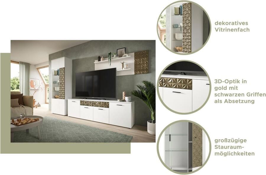 INOSIGN Tv-meubel Vicenza breedte 190cm ornamentafwerking 4 deuren 1 lade 8 vakken metalen grepen tv-kast televisiekast mediaboard - Foto 5