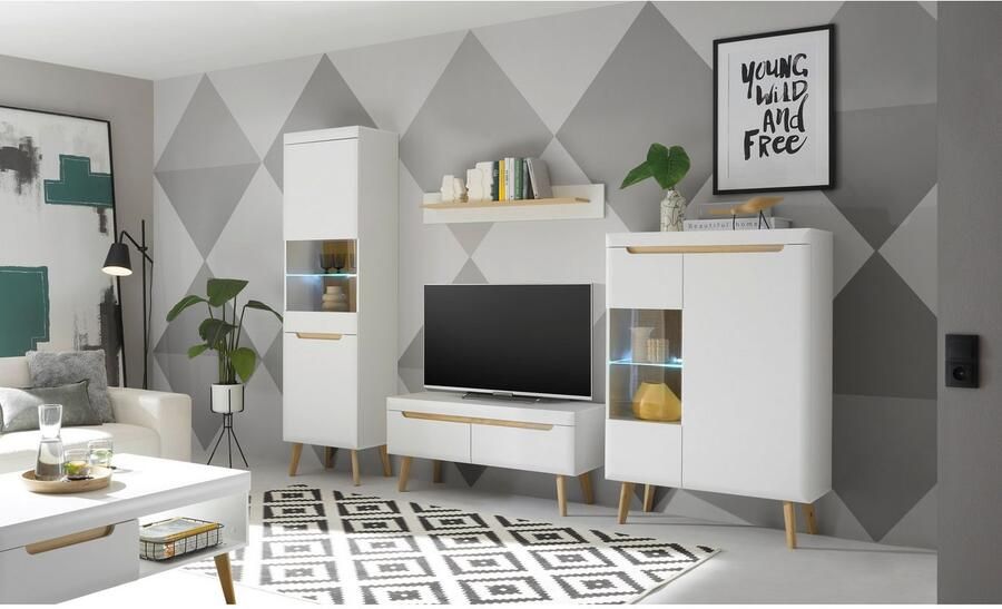 INOSIGN Wandmeubel Torge wandmeubel kastwand mediawand woonkamer-set bevat 2 vitrines 1 lowboard + 1 wandplank 290 cm breed (set 4-delig) - Foto 6