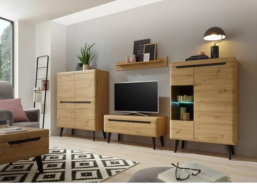INOSIGN Wandmeubel Torge wandmeubel kastwand mediawand woonkamer-set bevat 1 vitrine 1 lowboard 1 highboard + 1 wandplank 344 cm breed (set 4 stuks) - Foto 2