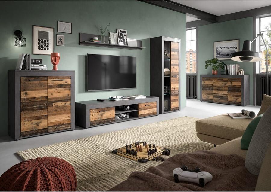 INOSIGN Wandmeubel Aosta Breedte 255cm bestaand uit Highboard Lowboard Wandplank Woonwand combinatie opbouwwand meubelset kastwand meubelcombi (3-delig) - Foto 2