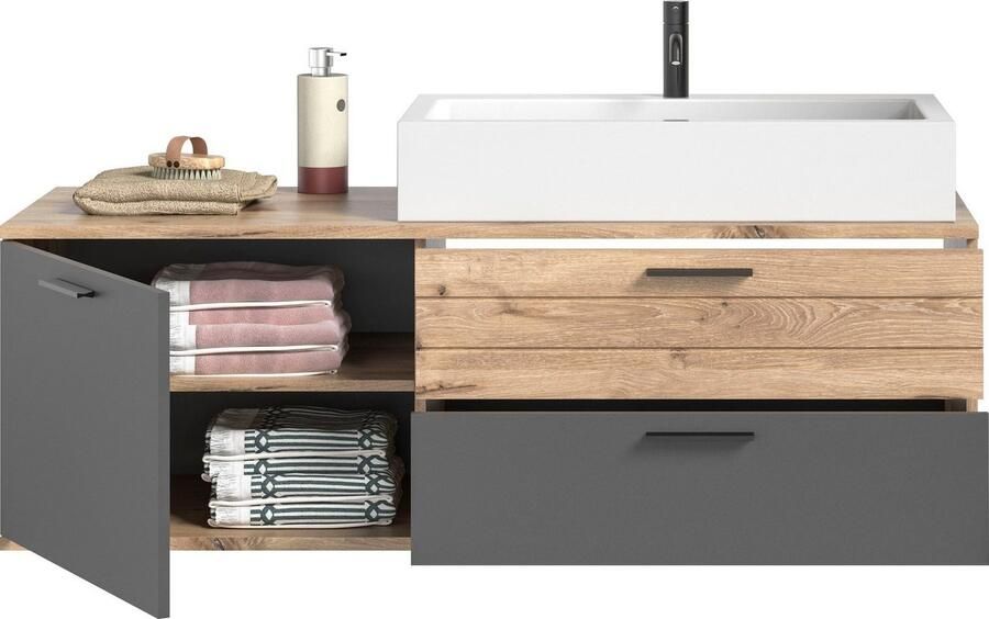 INOSIGN Wastafelmeubel Riga breedte 140 cm incl. opzetwastafel 2 lades 1 deur Hangkast onderkast badkamermeubels badkamerkast kast badkamer (1 stuk) - Foto 7