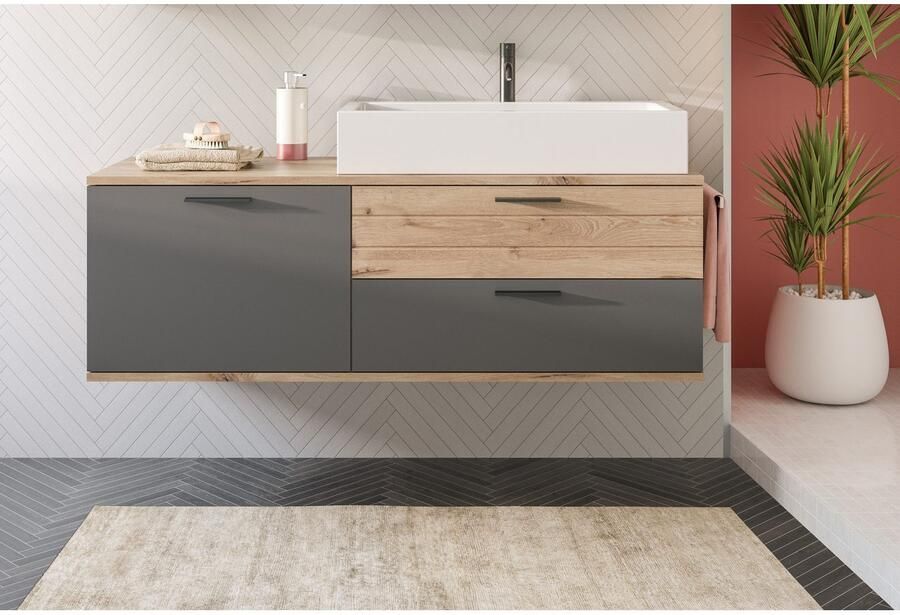 INOSIGN Wastafelmeubel Riga breedte 140 cm incl. opzetwastafel 2 lades 1 deur Hangkast onderkast badkamermeubels badkamerkast kast badkamer (1 stuk) - Foto 6