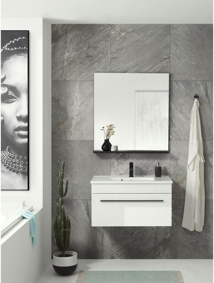 INOSIGN Badkamerserie Cantara badkamer in modern ontwerp 2-delig badkamer Waschtafel en spiegel in wit hoogglans veel opbergruimte (set 2-delig) - Foto 2