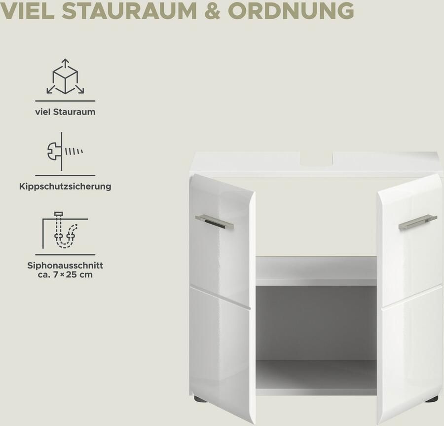 INOSIGN Wastafelonderkast FLORENZ TOPSELLER! Breedte 60 cm 1 legplank 2 vakken met siphonopening badkamermeubels badkast kast commode badkamer - Foto 5