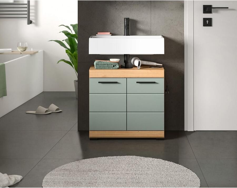 INOSIGN Wastafelonderkast Siena breedte 60 cm 2 deuren 2 vakken met sifonaansluiting MDF-front in verschillende kleuren verkrijgbaar badkamermeubels badkamerkast commode badkamer (1 stuk) - Foto 4