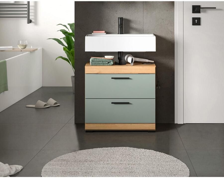 INOSIGN Wastafelonderkast Siena breedte 60 cm 2 deuren 2 vakken met sifonaansluiting MDF-front in verschillende kleuren verkrijgbaar badkamermeubels badkamerkast commode badkamer (1 stuk) - Foto 3