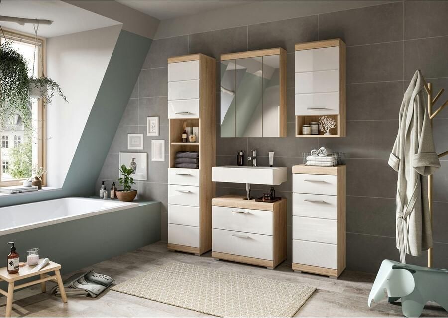 INOSIGN Badkamerserie Siena 2-delig bestaande uit: onderkast voor wastafel spiegelkast in verschillende kleuren verkrijgbaar badkamermeubels combinatie badkamer (set 2-delig) - Foto 3