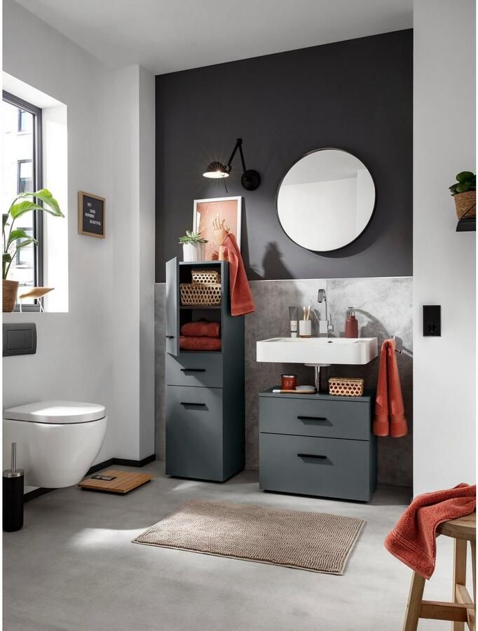 INOSIGN Wastafelonderkast Skara met klep en lade zwarte grepen breedte 60 cm hoogte 55 cm - Foto 5