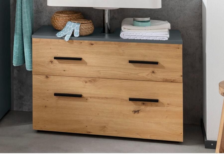INOSIGN Wastafelonderkast Skara met klep en lade zwarte grepen breedte 80 cm hoogte 55 cm - Foto 7
