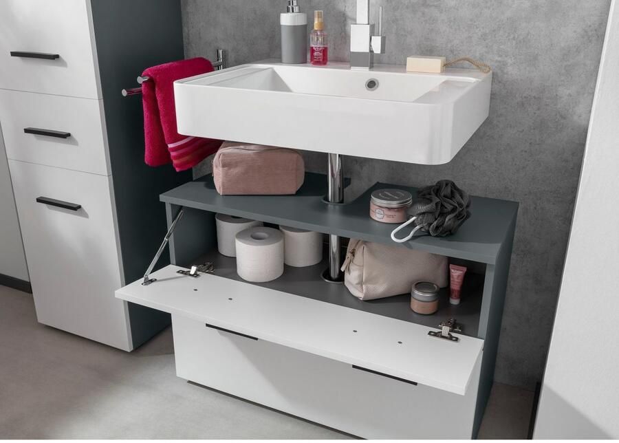 INOSIGN Wastafelonderkast Skara met klep en lade zwarte grepen breedte 80 cm hoogte 55 cm - Foto 9