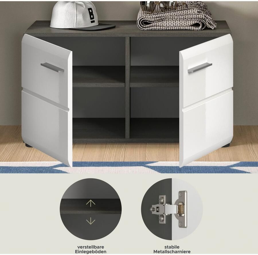 INOSIGN Zitbank Rumba Breedte 80cm Hoogglans Front 2 deuren 2 legplanken 4 vakken - Foto 4