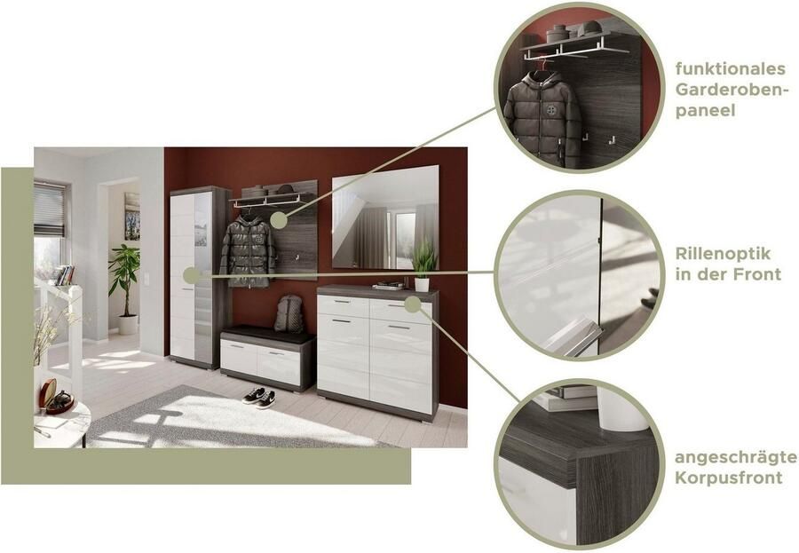 INOSIGN Zitbank Siena Breedte 90 cm 2 Deuren 2 Planken 4 Vakken Front-groeffreesing bank schoenenbank garderobenbank halbank (1 stuk) - Foto 8