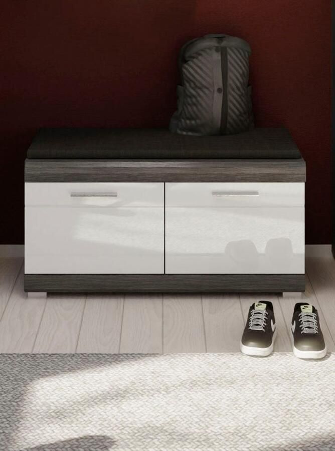 INOSIGN Zitbank Siena Breedte 90 cm 2 Deuren 2 Planken 4 Vakken Front-groeffreesing bank schoenenbank garderobenbank halbank (1 stuk) - Foto 4