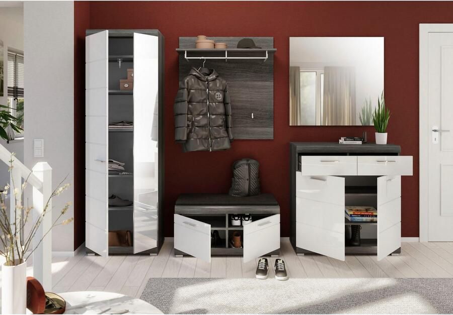 INOSIGN Schoenenkast Siena Breedte 90 cm 2 Deuren 2 Planken 3 Vakken 2 Lades Front-groeffreesing schoenenkommode commode buffetkast sideboard (1 stuk) - Foto 5